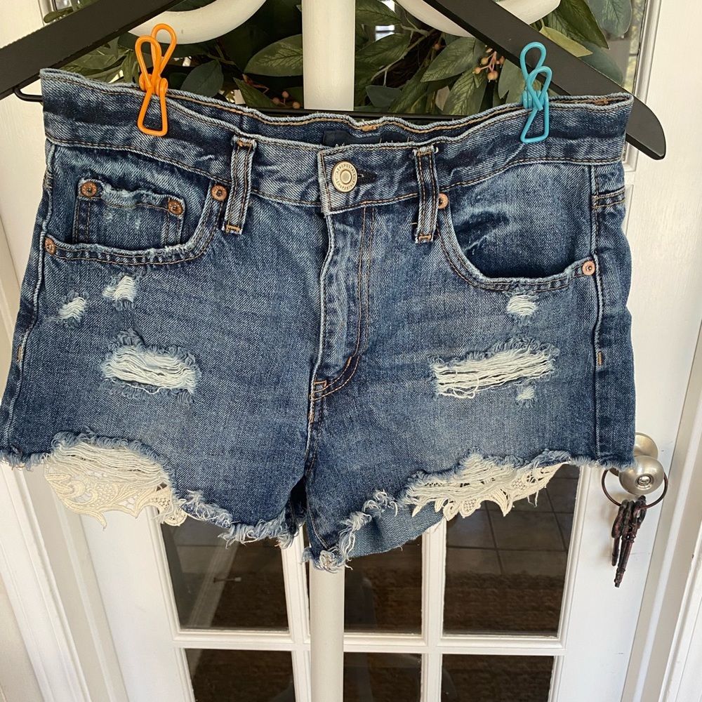 Aeropostale Aero Distressed Lace Trim Blue Jean Shorts 4